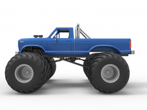Vintage Monster Truck with double wheels Scale 1 to 25 Model Cetak 3D