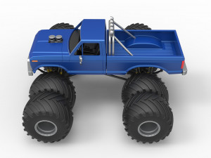 Vintage Monster Truck with double wheels Scale 1 to 25 Model Cetak 3D