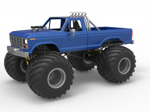 Vintage Monster Truck with double wheels Scale 1 to 25 Model Cetak 3D