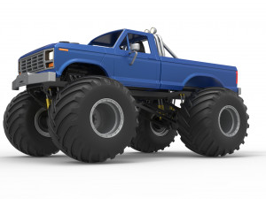 Vintage Monster Truck with double wheels Scale 1 to 25 Model Cetak 3D
