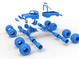 Vintage Monster Truck with double wheels Scale 1 to 25 3D Print Model