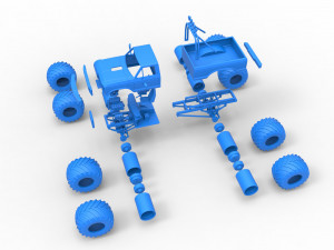 Vintage Monster Truck with double wheels Scale 1 to 25 Model Cetak 3D