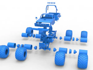 Vintage Monster Truck with double wheels Scale 1 to 25 3D Print Model