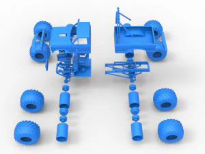 Vintage Monster Truck with double wheels Scale 1 to 25 3D Print Model