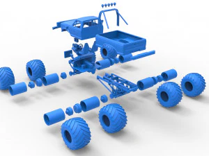 Vintage Monster Truck with double wheels Scale 1 to 25 3D Print Model