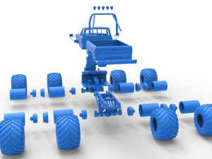 Vintage Monster Truck with double wheels Scale 1 to 25 Model Cetak 3D