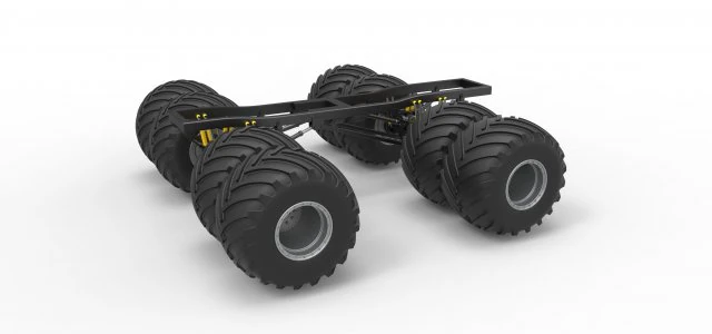 Podwozie zabytkowej ciężar&oacute;wki Monster Truck z podw&oacute;jnymi kołami. Skala od 1 do 25 Model do druku 3D .c4d .max .obj .3ds .fbx .stl .blend 