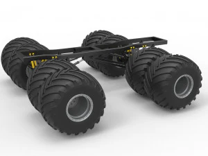 Chassis of vintage monster truck with double wheels Scale 1 to 25 3D Print Model