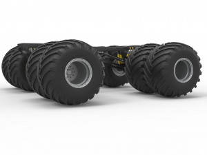 Chassis of vintage monster truck with double wheels Scale 1 to 25 3D Принт Модель