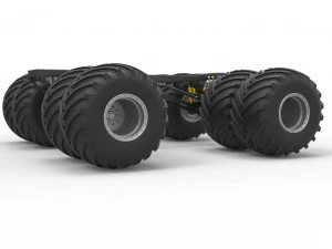 Podwozie zabytkowej ciężar&oacute;wki Monster Truck z podw&oacute;jnymi kołami. Skala od 1 do 25 Model do druku 3D