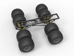 Podwozie zabytkowej ciężar&oacute;wki Monster Truck z podw&oacute;jnymi kołami. Skala od 1 do 25 Model do druku 3D