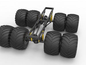 Chassis of vintage monster truck with double wheels Scale 1 to 25 3D Принт Модель