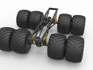Podwozie zabytkowej ciężar&oacute;wki Monster Truck z podw&oacute;jnymi kołami. Skala od 1 do 25 Model do druku 3D
