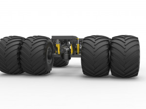 Chassis of vintage monster truck with double wheels Scale 1 to 25 3D Принт Модель