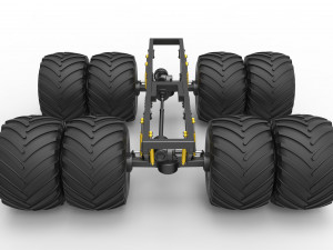 Chassis of vintage monster truck with double wheels Scale 1 to 25 3D Принт Модель