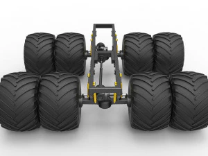 Podwozie zabytkowej ciężar&oacute;wki Monster Truck z podw&oacute;jnymi kołami. Skala od 1 do 25 Model do druku 3D