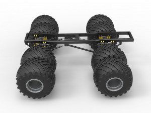 Chassis of vintage monster truck with double wheels Scale 1 to 25 3D Принт Модель