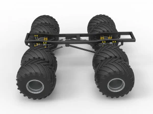 Podwozie zabytkowej ciężar&oacute;wki Monster Truck z podw&oacute;jnymi kołami. Skala od 1 do 25 Model do druku 3D