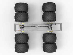 Podwozie zabytkowej ciężar&oacute;wki Monster Truck z podw&oacute;jnymi kołami. Skala od 1 do 25 Model do druku 3D