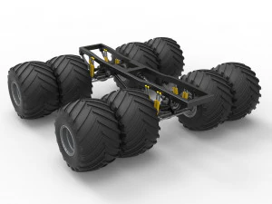 Podwozie zabytkowej ciężar&oacute;wki Monster Truck z podw&oacute;jnymi kołami. Skala od 1 do 25 Model do druku 3D