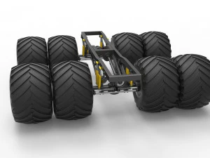 Podwozie zabytkowej ciężar&oacute;wki Monster Truck z podw&oacute;jnymi kołami. Skala od 1 do 25 Model do druku 3D