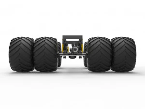 Podwozie zabytkowej ciężar&oacute;wki Monster Truck z podw&oacute;jnymi kołami. Skala od 1 do 25 Model do druku 3D