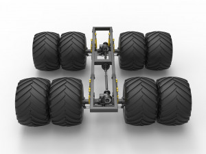 Chassis of vintage monster truck with double wheels Scale 1 to 25 3D Принт Модель
