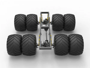Podwozie zabytkowej ciężar&oacute;wki Monster Truck z podw&oacute;jnymi kołami. Skala od 1 do 25 Model do druku 3D