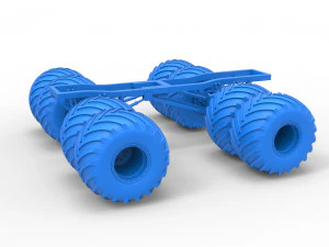 Podwozie zabytkowej ciężar&oacute;wki Monster Truck z podw&oacute;jnymi kołami. Skala od 1 do 25 Model do druku 3D