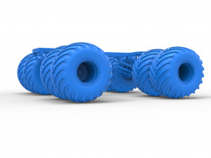 Chassis of vintage monster truck with double wheels Scale 1 to 25 3D Принт Модель