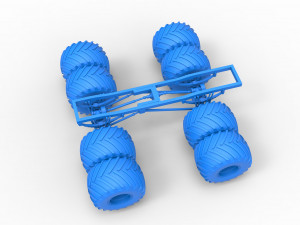 Chassis of vintage monster truck with double wheels Scale 1 to 25 3D Принт Модель