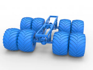 Podwozie zabytkowej ciężar&oacute;wki Monster Truck z podw&oacute;jnymi kołami. Skala od 1 do 25 Model do druku 3D