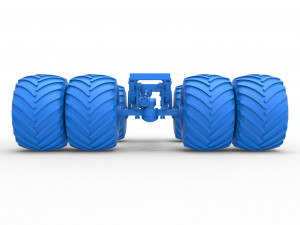 Chassis of vintage monster truck with double wheels Scale 1 to 25 3D Принт Модель
