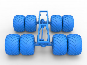 Chassis of vintage monster truck with double wheels Scale 1 to 25 3D Принт Модель