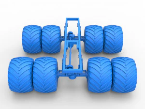 Podwozie zabytkowej ciężar&oacute;wki Monster Truck z podw&oacute;jnymi kołami. Skala od 1 do 25 Model do druku 3D