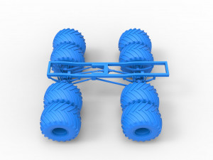 Chassis of vintage monster truck with double wheels Scale 1 to 25 3D Принт Модель