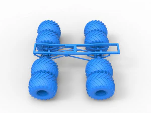 Podwozie zabytkowej ciężar&oacute;wki Monster Truck z podw&oacute;jnymi kołami. Skala od 1 do 25 Model do druku 3D