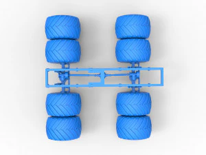 Podwozie zabytkowej ciężar&oacute;wki Monster Truck z podw&oacute;jnymi kołami. Skala od 1 do 25 Model do druku 3D