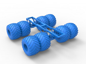 Chassis of vintage monster truck with double wheels Scale 1 to 25 3D Принт Модель