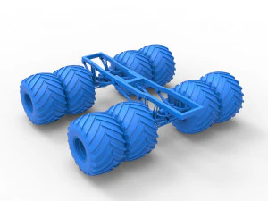 Podwozie zabytkowej ciężar&oacute;wki Monster Truck z podw&oacute;jnymi kołami. Skala od 1 do 25 Model do druku 3D