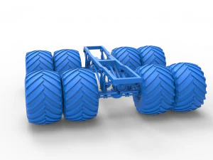 Podwozie zabytkowej ciężar&oacute;wki Monster Truck z podw&oacute;jnymi kołami. Skala od 1 do 25 Model do druku 3D