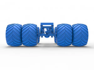 Podwozie zabytkowej ciężar&oacute;wki Monster Truck z podw&oacute;jnymi kołami. Skala od 1 do 25 Model do druku 3D