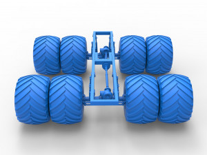 Chassis of vintage monster truck with double wheels Scale 1 to 25 3D Принт Модель