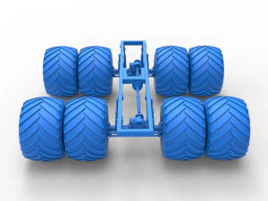 Podwozie zabytkowej ciężar&oacute;wki Monster Truck z podw&oacute;jnymi kołami. Skala od 1 do 25 Model do druku 3D
