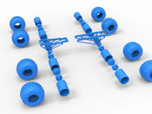 Podwozie zabytkowej ciężar&oacute;wki Monster Truck z podw&oacute;jnymi kołami. Skala od 1 do 25 Model do druku 3D