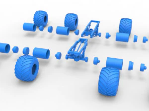 Podwozie zabytkowej ciężar&oacute;wki Monster Truck z podw&oacute;jnymi kołami. Skala od 1 do 25 Model do druku 3D