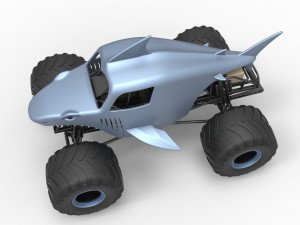 Shark Monster Truck Scale 1 to 25 3D Print Model