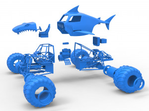 Shark Monster Truck Scale 1 to 25 3D Print Model