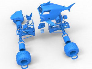 Shark Monster Truck Scale 1 to 25 3D Print Model
