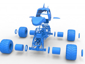 Shark Monster Truck Scale 1 to 25 3D Print Model